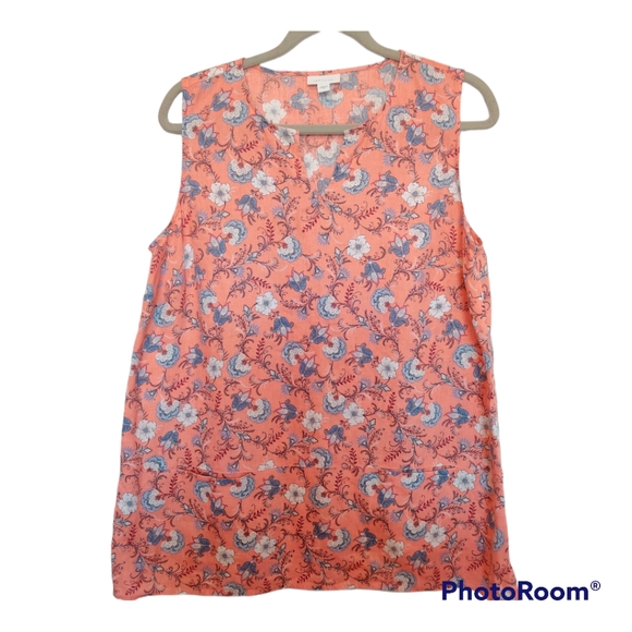 J. Jill Linen Multicolored Floral Sleeveless Shirt Top 100% Linen - Picture 2 of 9